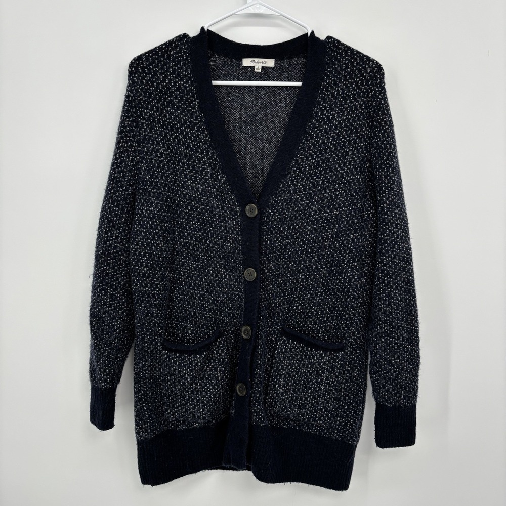 Madewell Birds Eye Maysfield Cardigan Sweater Navy Blue Women's Small Button Up